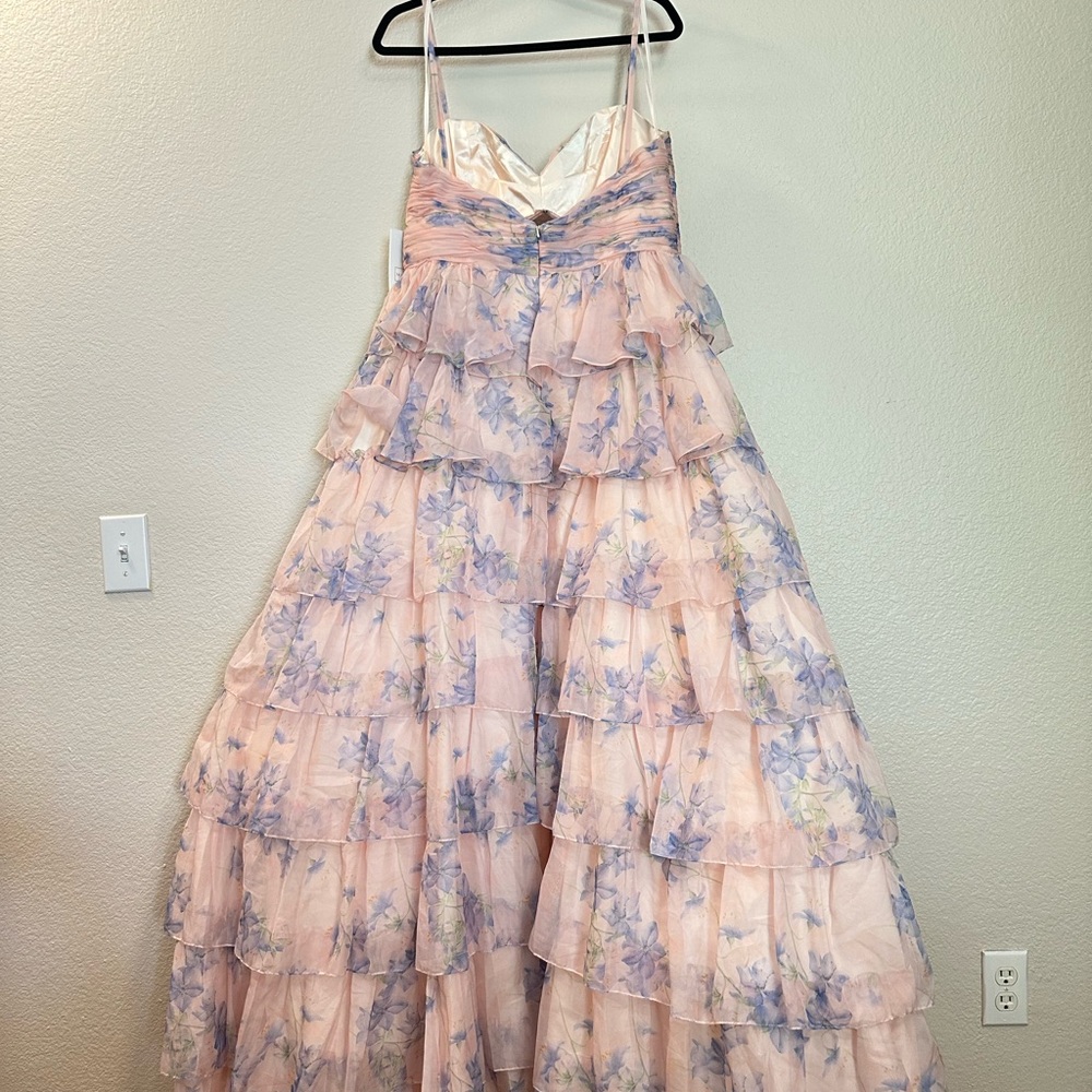 NWT Mac Duggal Floral Cutout Tiered Ruffle Chiffon Ball Gown Pink Sz 8 - Picture 5 of 10